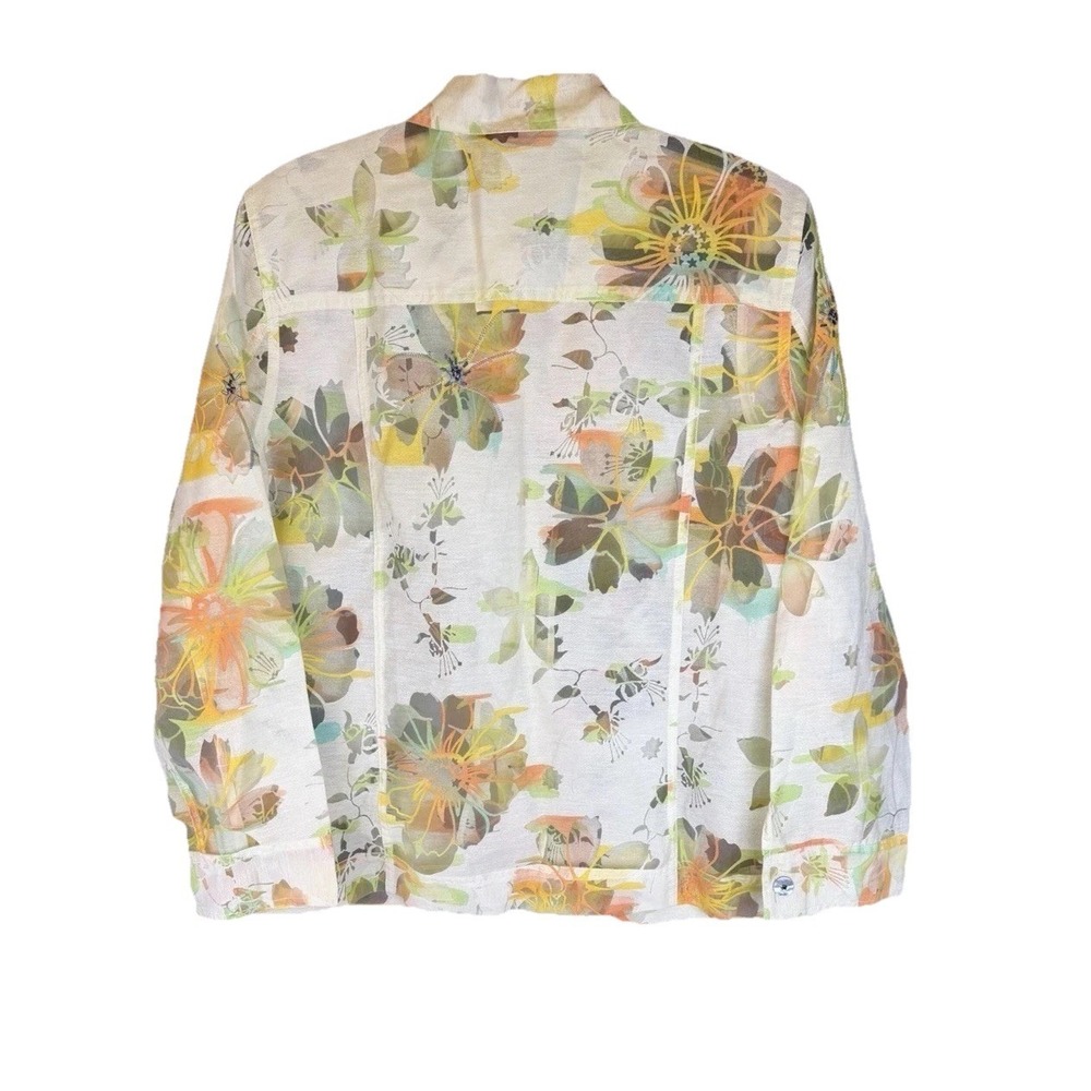 A La Carte Sz L Button Up Semi-Sheer Long Sleeve Floral Hippy Tropical Org.$177 - Picture 3 of 8